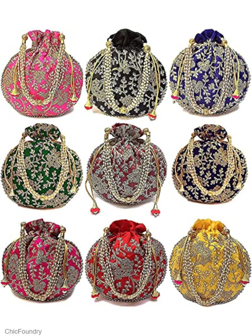 Silk Potli Bags Wristlets Set of 5 Wedding Party Gift